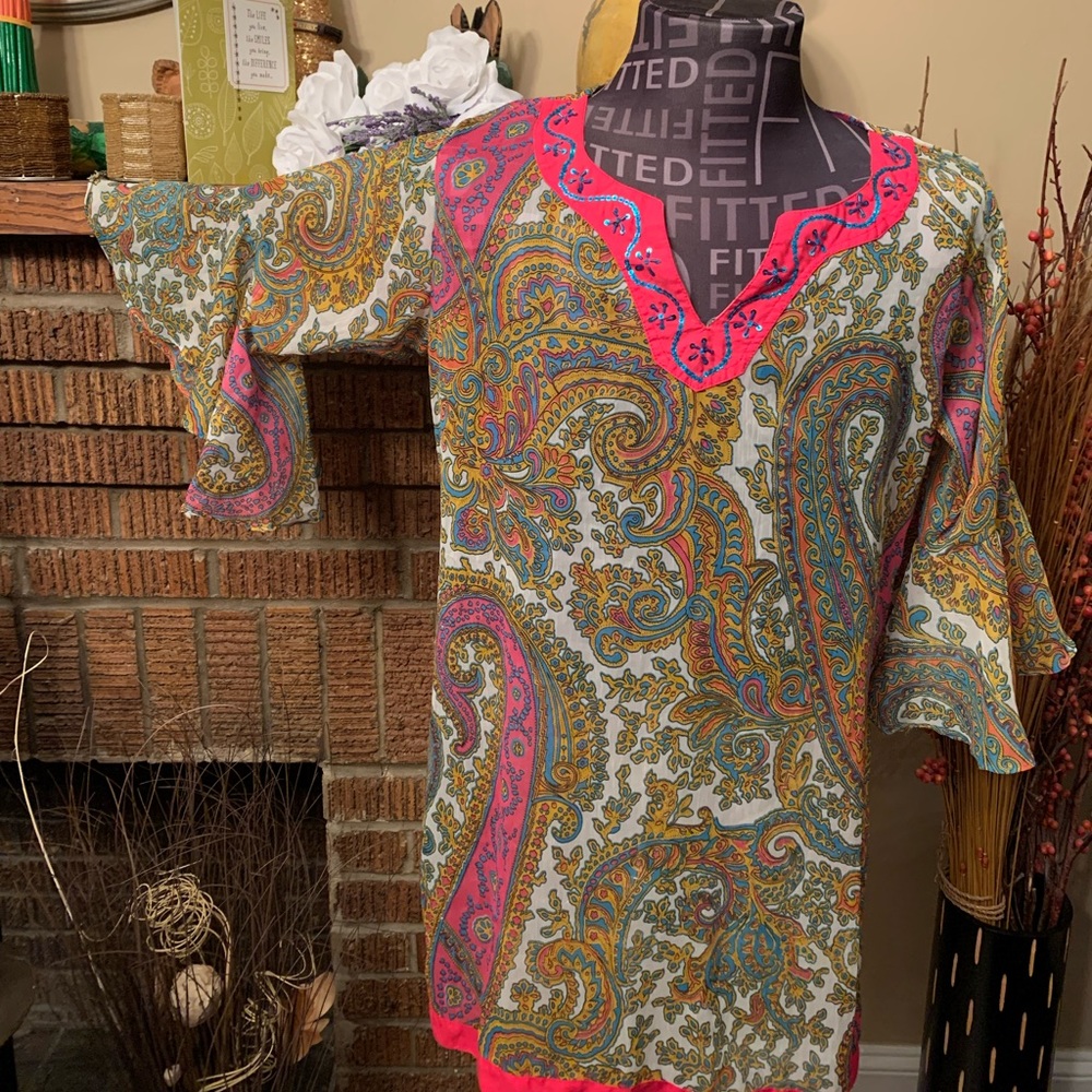 Paisley print sheer swimsuit cover up